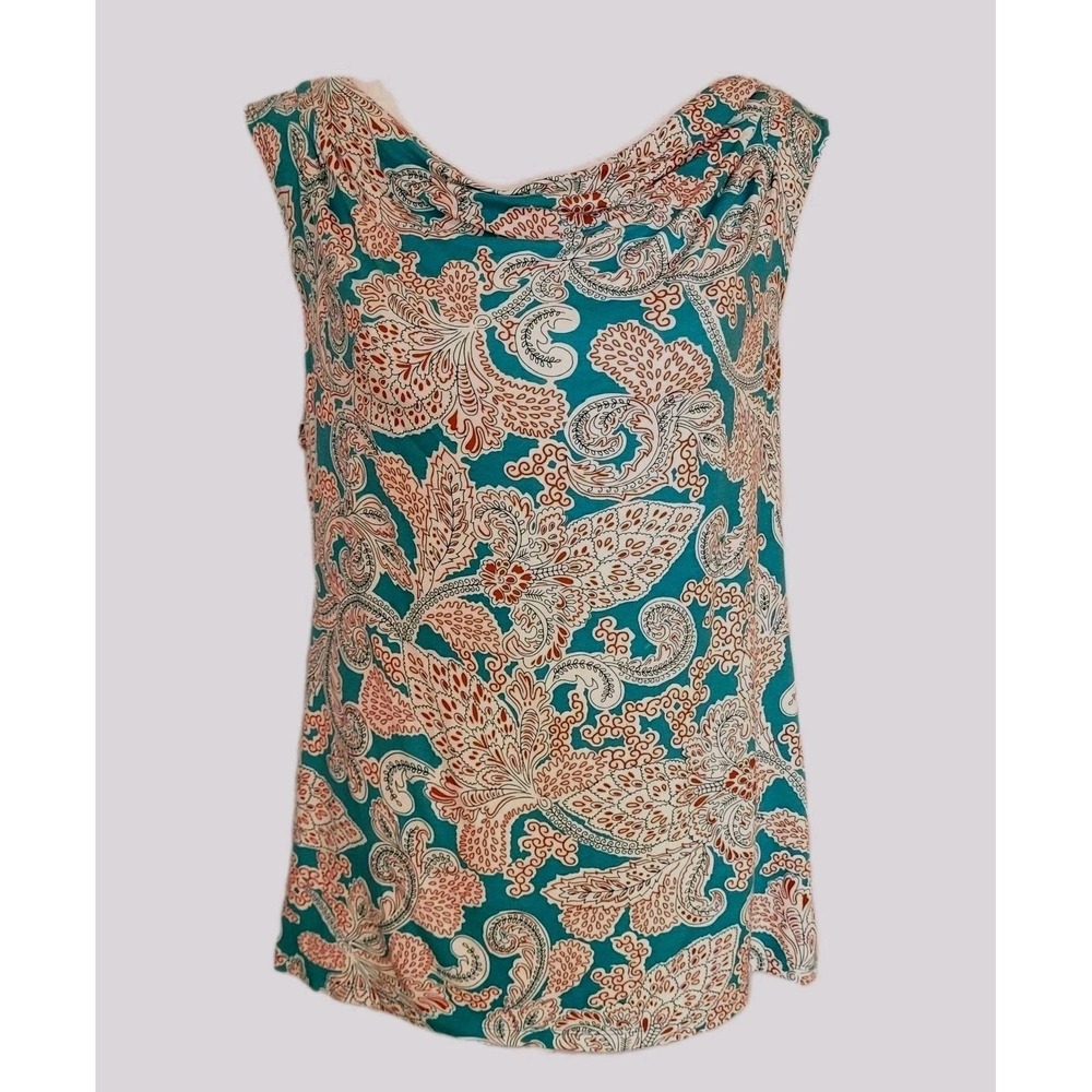 albots Women's M Teal Paisley Sleeveless Top‎ Coastal Office